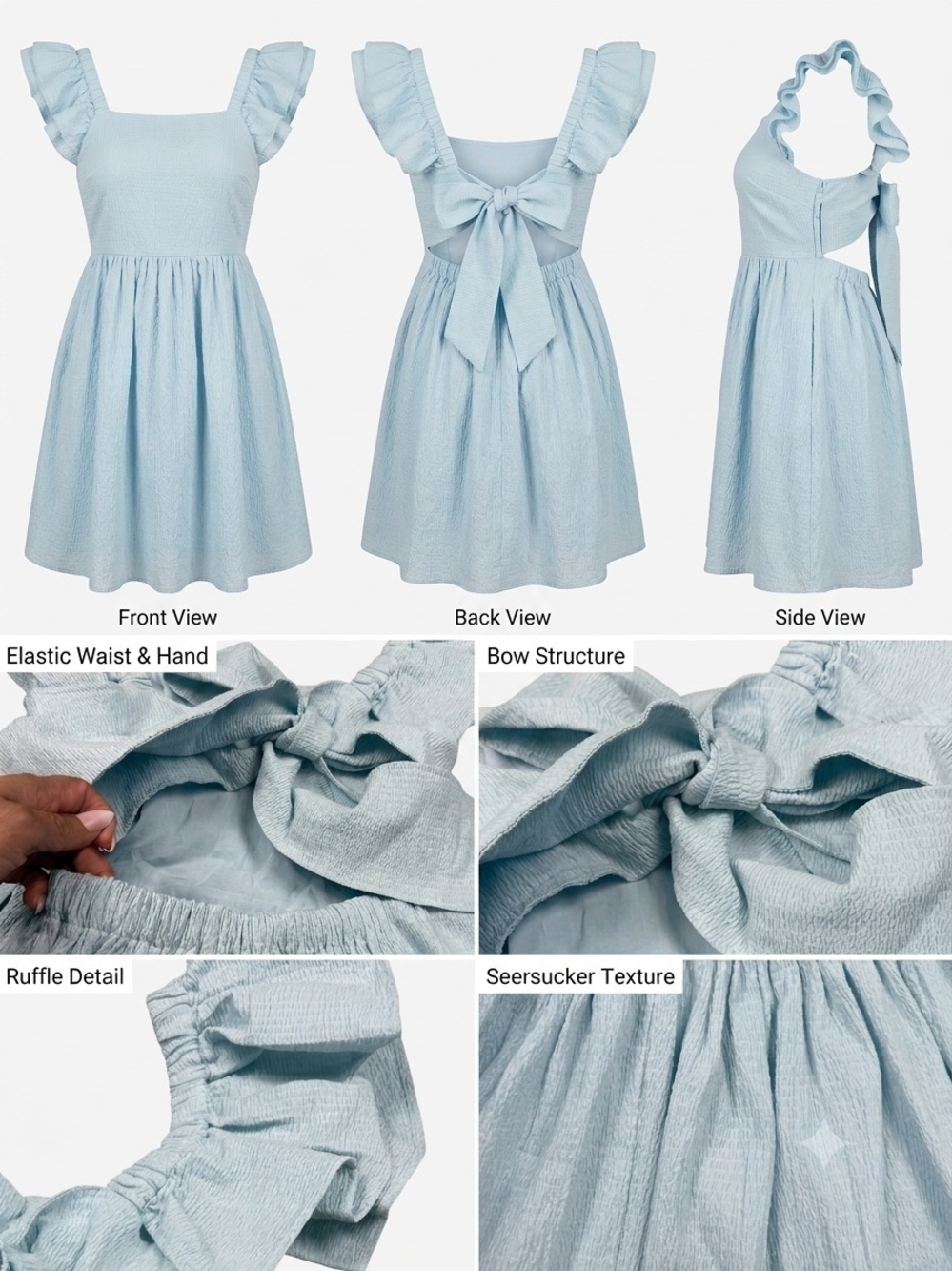 Mi Amore Light Blue Ruffle Strap Mini Dress View 3